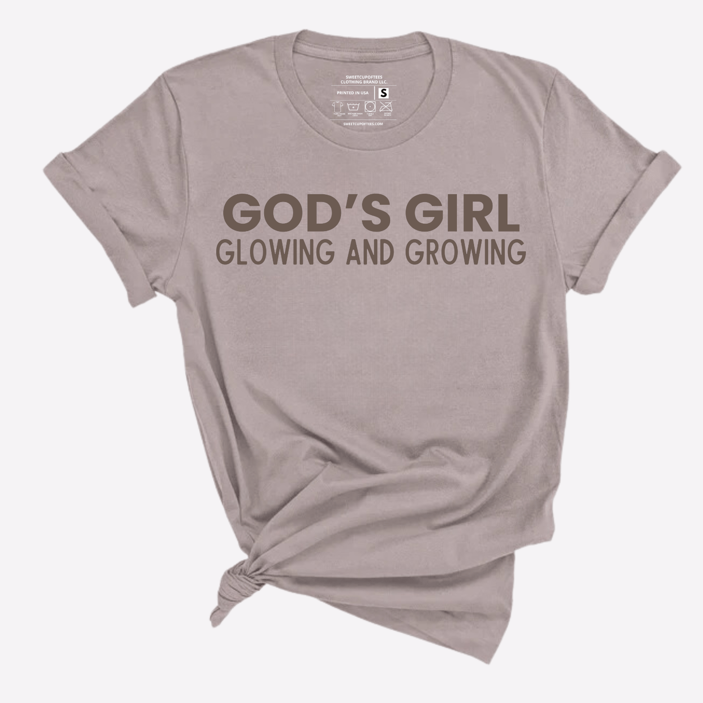 GOD'S GIRL GLOWING AND GROWING SHORT SLEEVE COTTON T - SHIRT - Sweetcupoftees